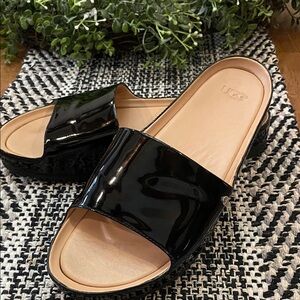UGG Glossy Black Slide Sandals for Women